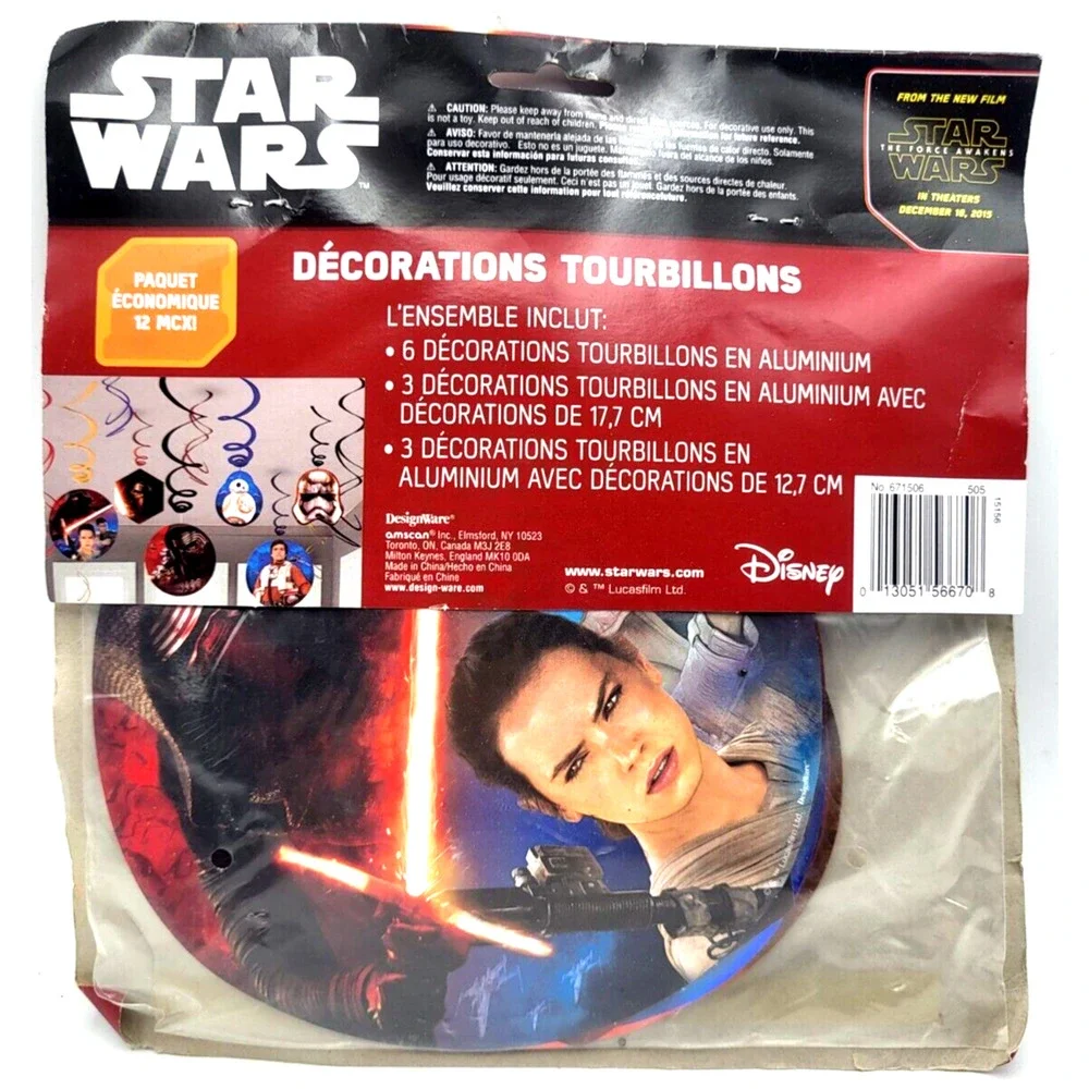 STAR WARS Swirl Decorations The Force Awakens Rey BB8 Poe Finn 12 Pieces SEALED